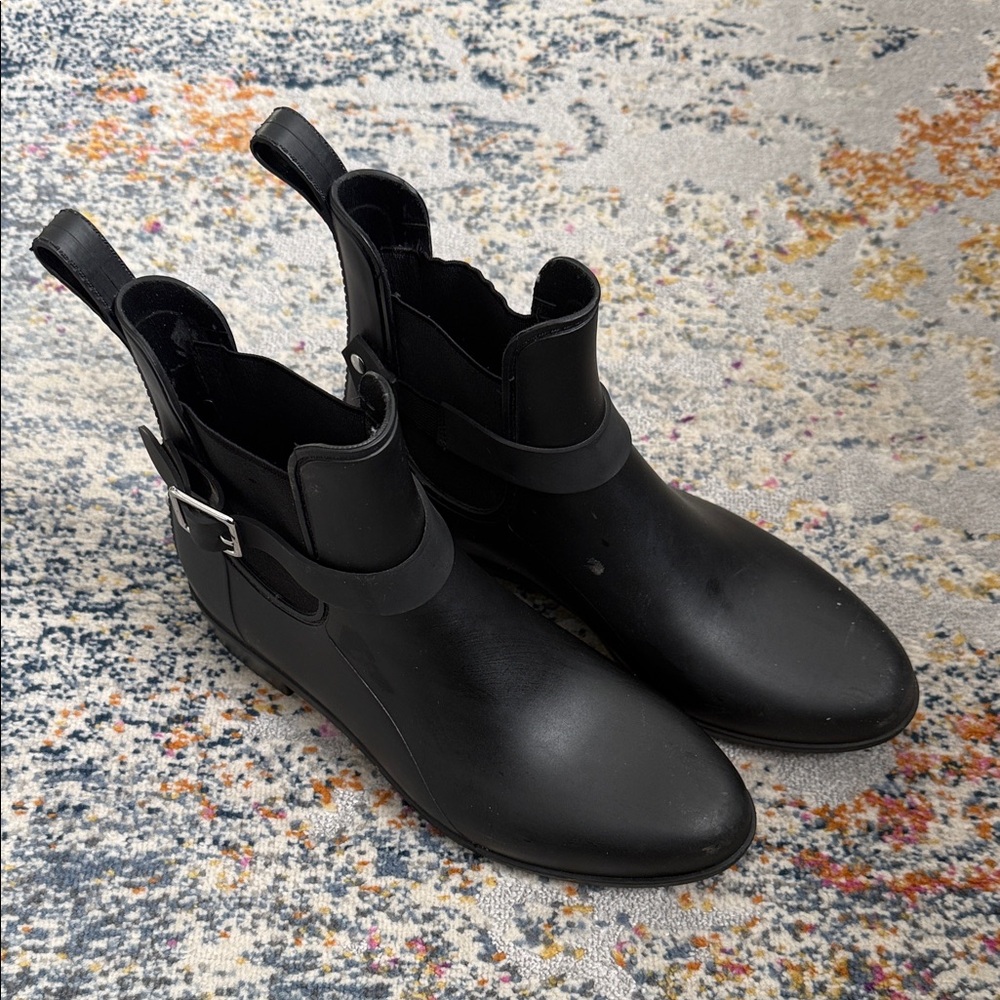 Sugar Black Ankle Rain Boots with Buckle - Picture 3 of 6